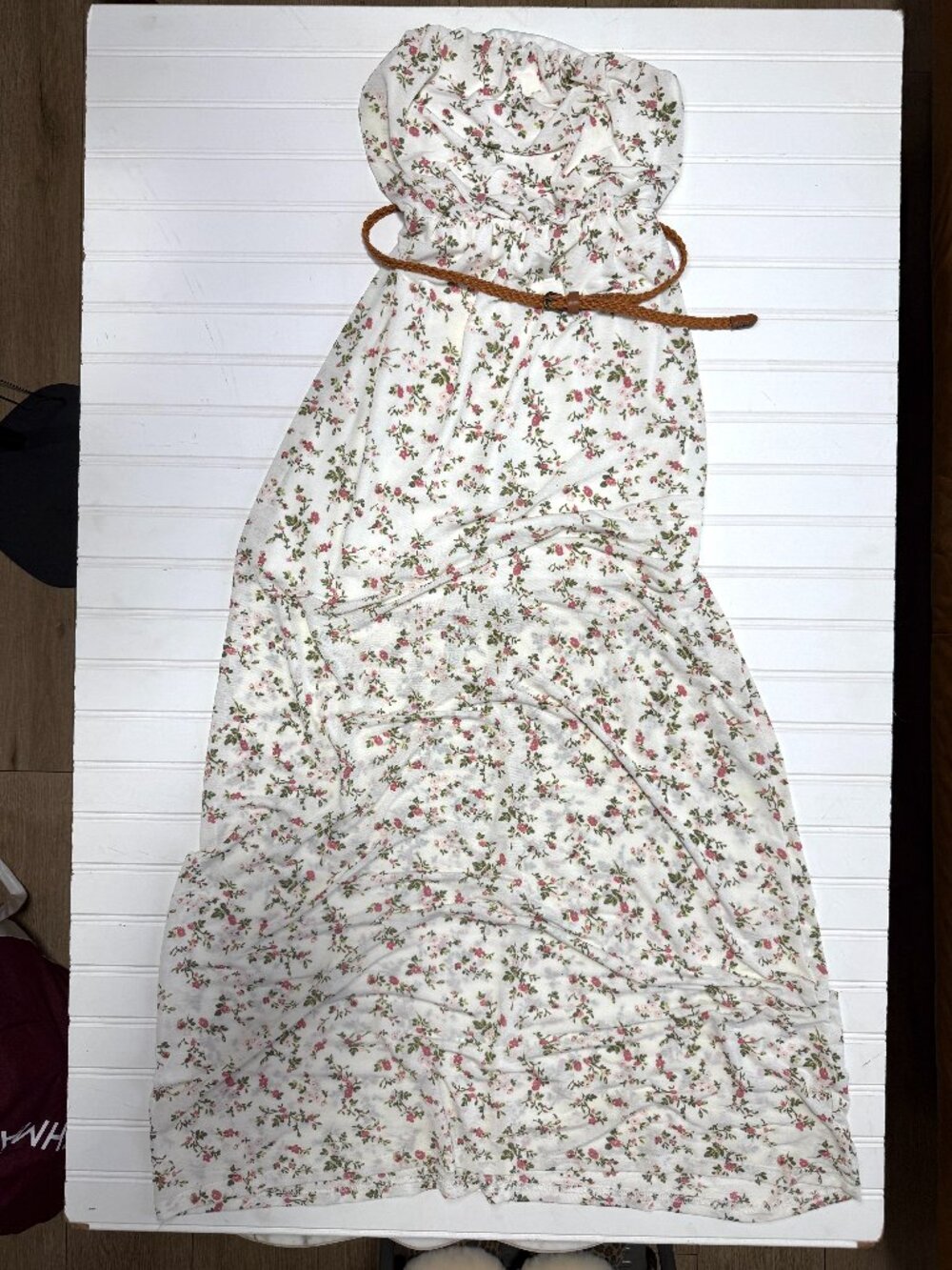 Stella Tweed Floral Strapless Maxi Dress Cottagecore Boho Size M